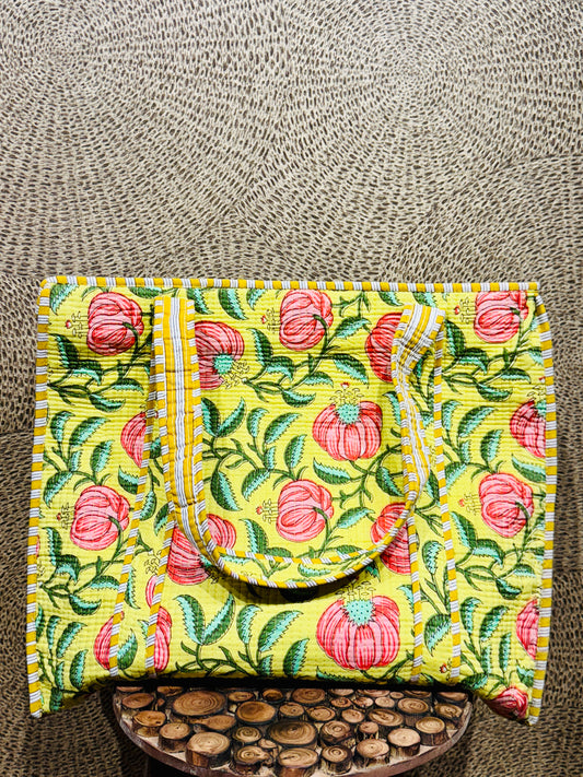 Charitra sanchika yellow with pink flower tote bag