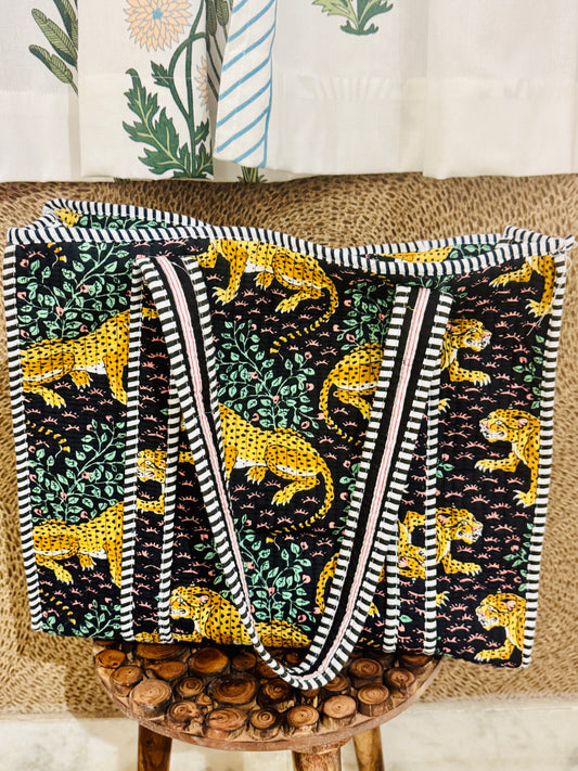 Charitra sanchika black leopard print tote bag