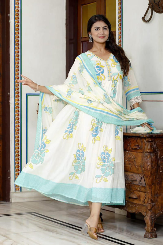 Firozi Fiza Gown with Dupatta